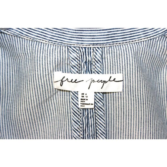 FREE PEOPLE Wanderlust Oversized Striped Cotton Blazer in Blue & White Wash - Picture 9 of 14